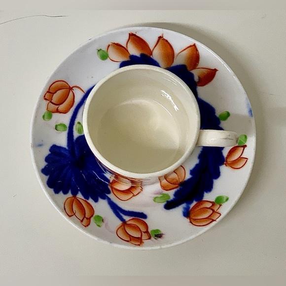 19th Century Antique Gaudy Welsh Grape Pattern Miniature Child’s Mug & Saucer - Picture 6 of 12